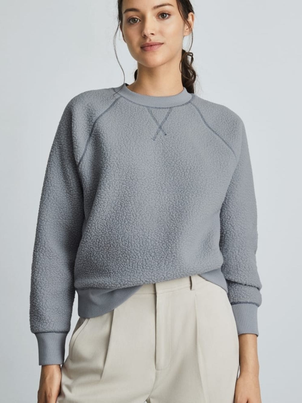 Everlane Women's Crewneck Sherpa Sweatshirt Blue Grey M